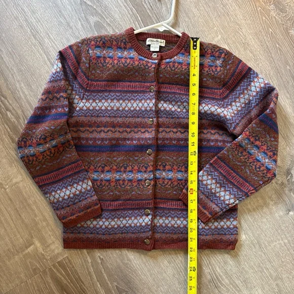 Vintage Eddie Bauer Nordic Cardigan SZ S 100% Lambswool - Picture 6 of 8